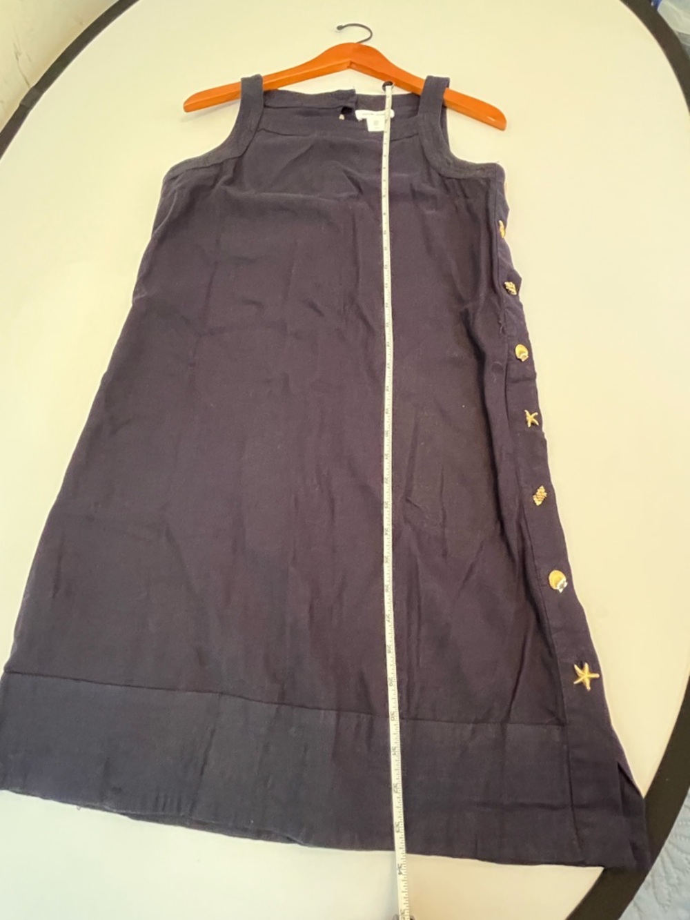 Cynthia Rowley Navy Sleeveless Linen-blend Shift Dress Nautical Buttons - Picture 8 of 9